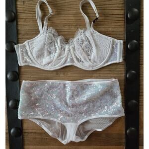 Victoria's Secret Dream Angels Sequin Pushup w/o Padding Bra Panty Set 36B/Small